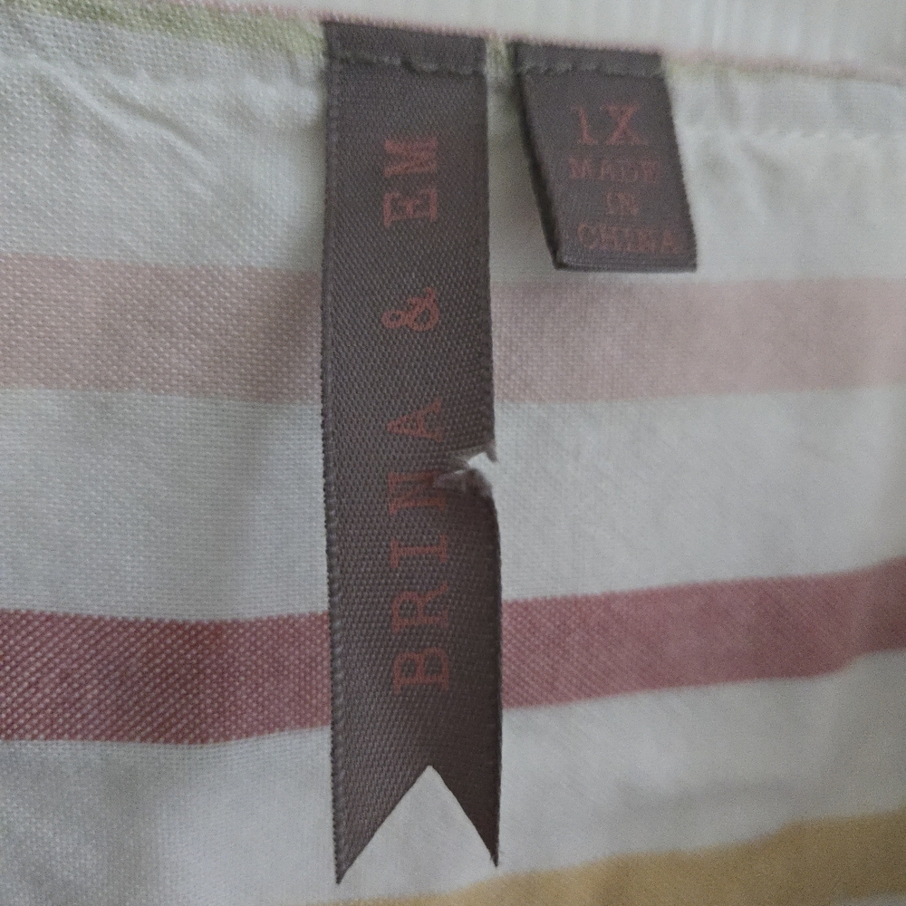 Cotton, Linen Blend Striped V-Neck with Rainbow Stripes, Casual Beach Vacation - Picture 3 of 5